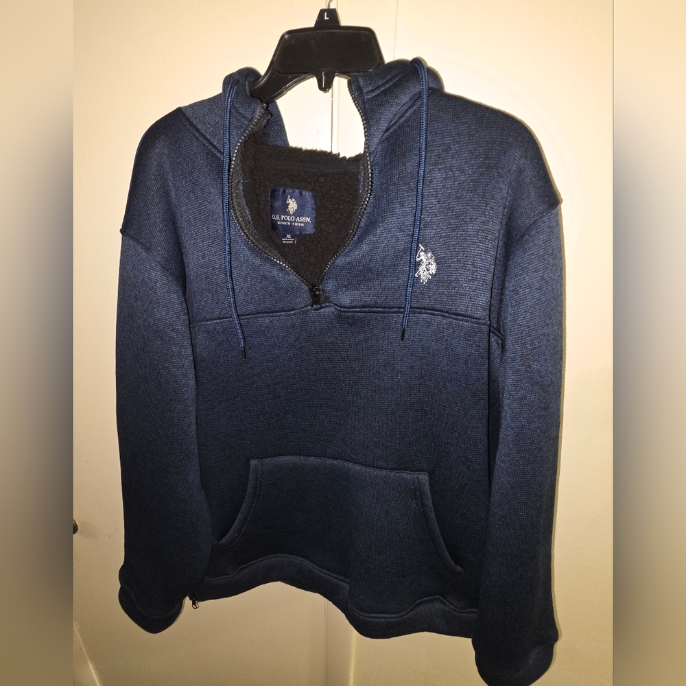 U.S. Polo Assn. Navy Blue Half-Zip Sherpa-Lined Hoodie